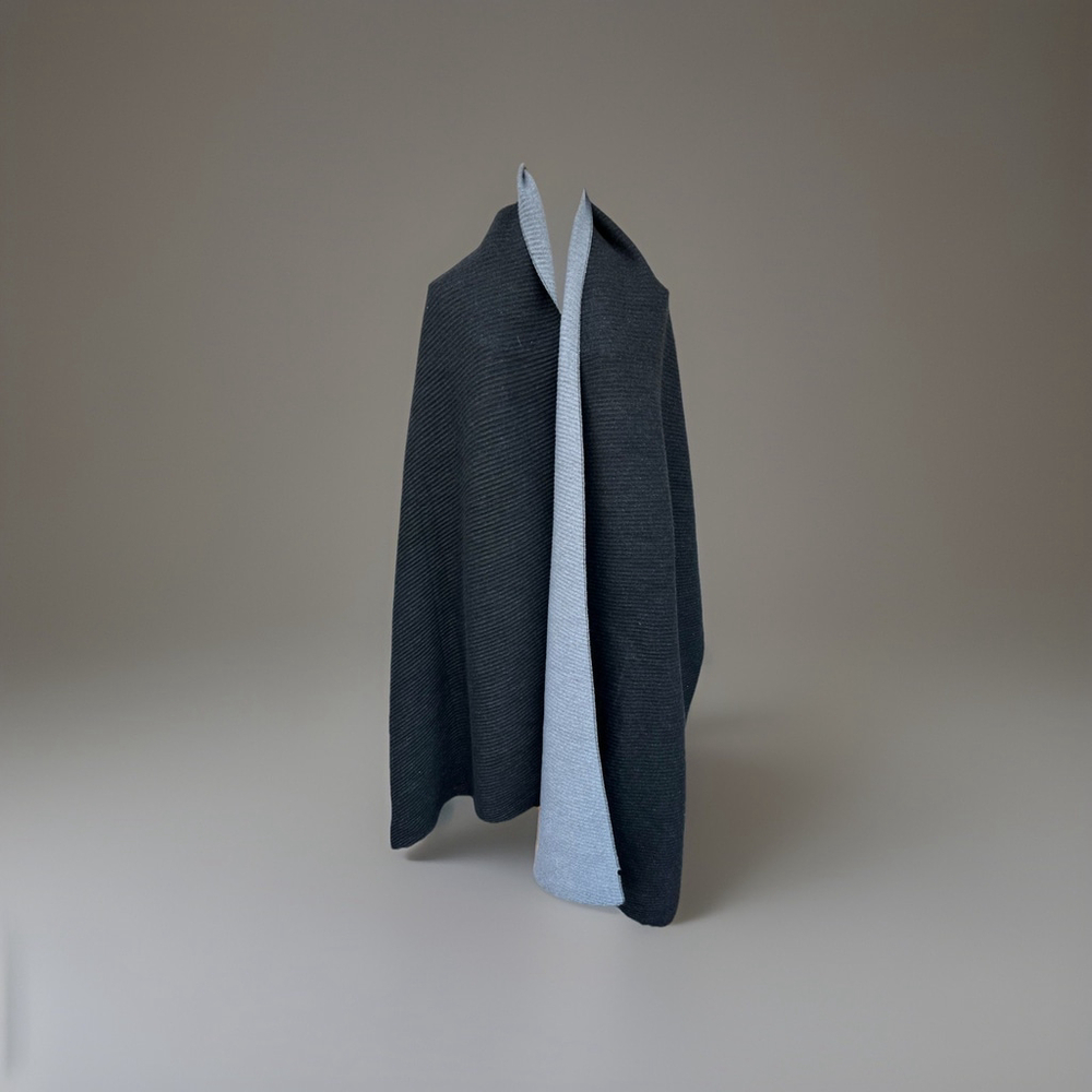 Oversized Reversible Wool Wrap Shawl Gray Black 105 x 24 Minimalist - Picture 9 of 16